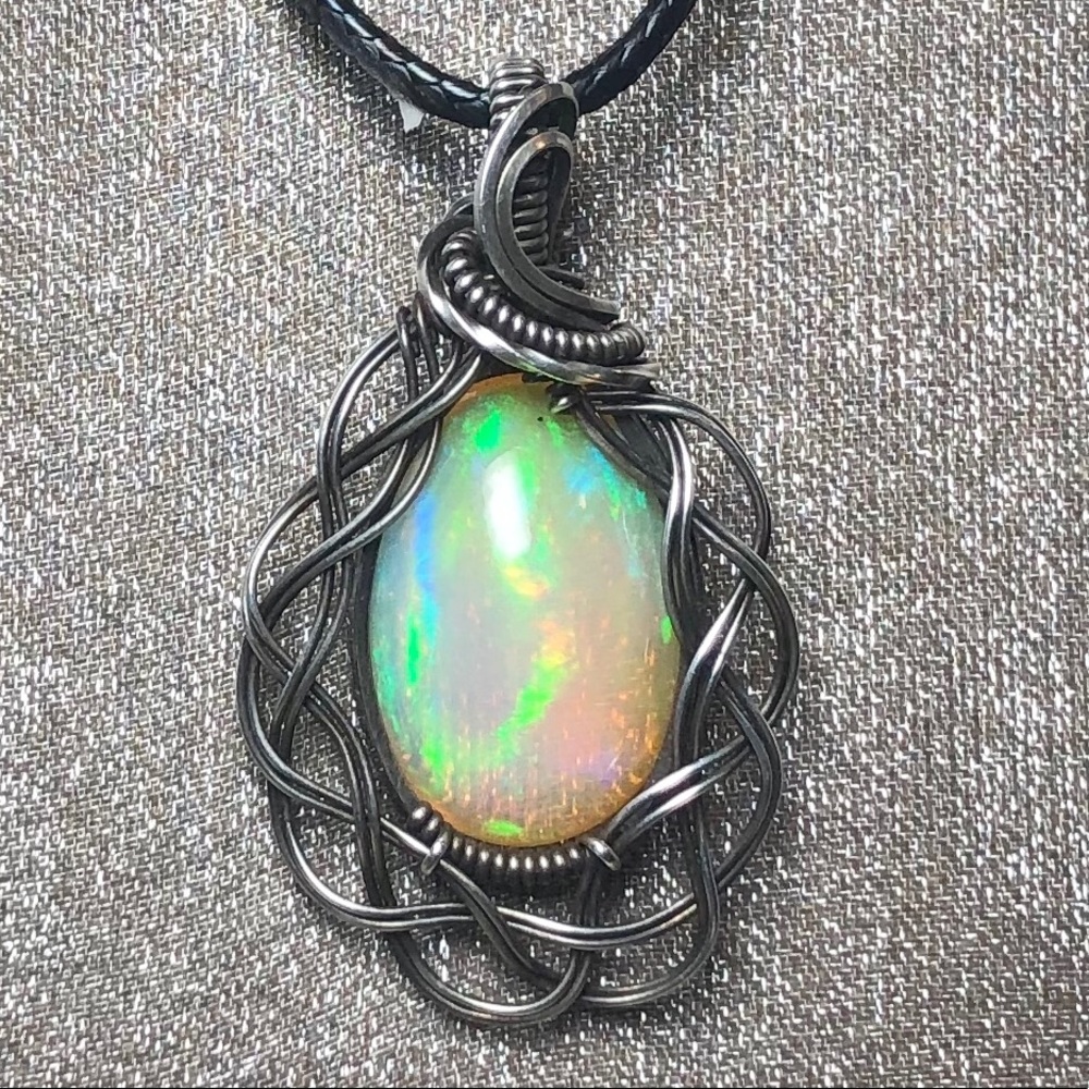 Large Flashy Opal Sterling Silver Pendant